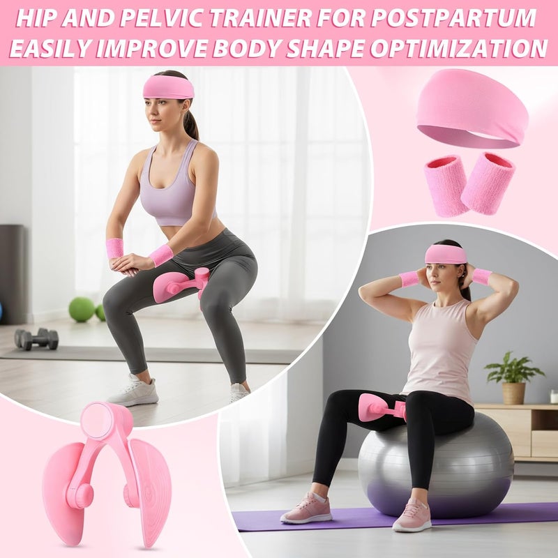 Halloscume 15 pcs Pilates Kit for Women Home Pilates Yoga Fitness Set with Pelvic Floor Trainer 5 Resistance Band Stretching Strap Non Slip Sock Ball Wristband Headband Gym Bag - Image 4